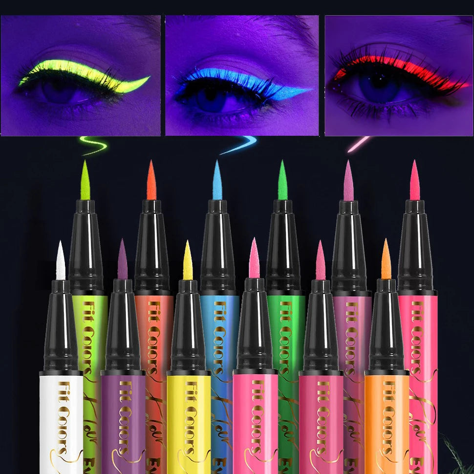 12 Colors Fluorescent Neon Halloween Liquid Eyeliner Waterproof Pen