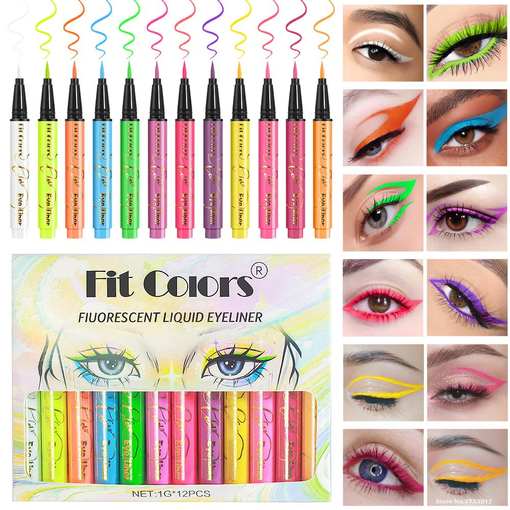 12 Colors Fluorescent Neon Halloween Liquid Eyeliner Waterproof Pen